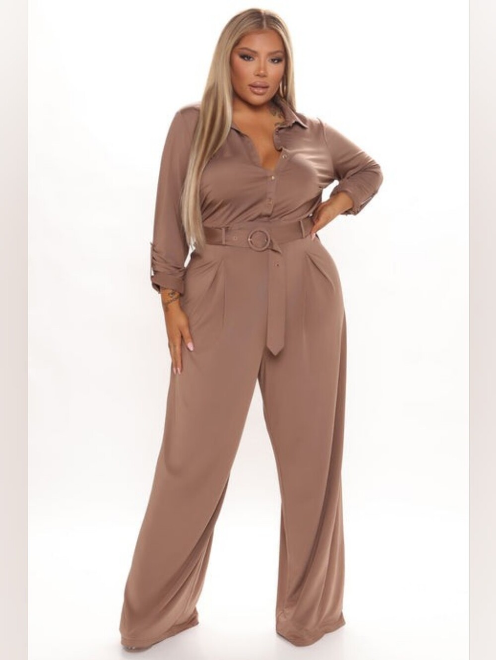 Belted Wide-Leg Jumpsuit - Taupe